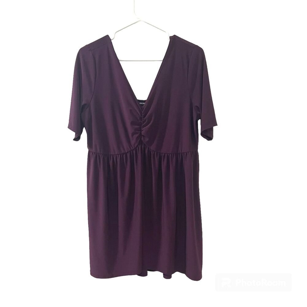 Torrid Womens Purple Ruched Bust V Neck Flowy Tunic Top Plus Size 1